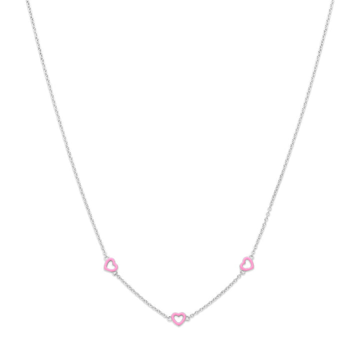 Gerhodineerd zilveren kindercollier met roze hartjes