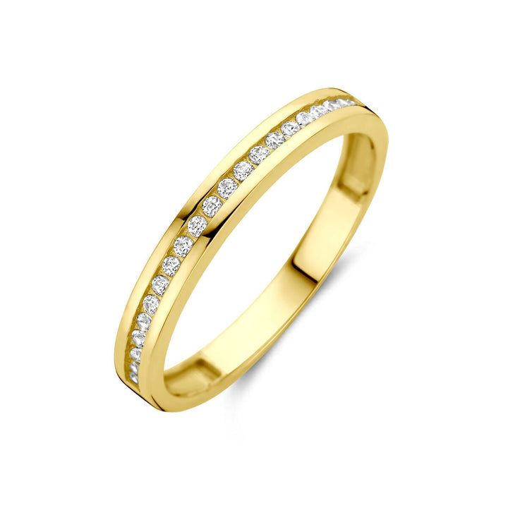 14k Geelgouden ring met zirkonia – alliance rijzetting, 2.5 mm breed