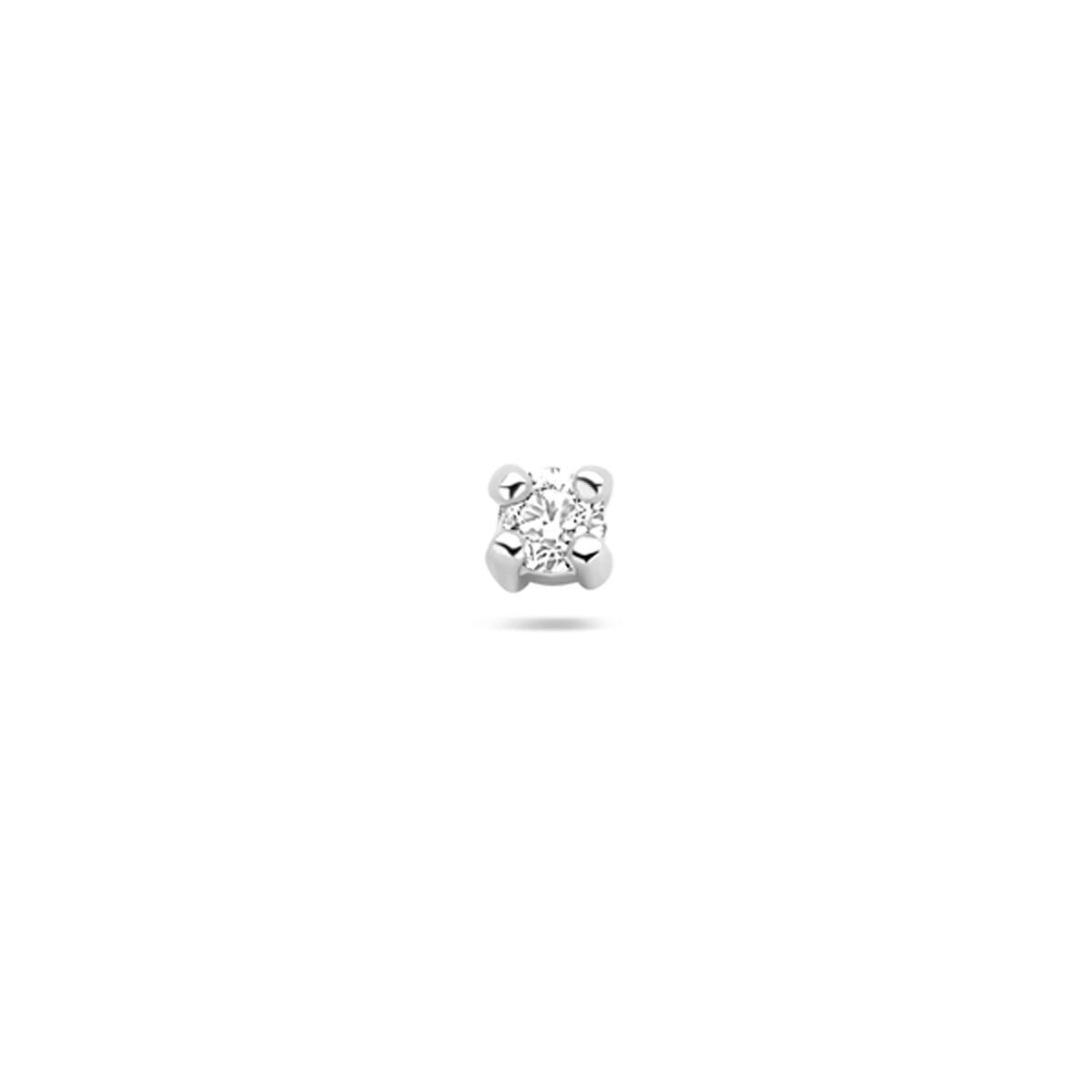 Zilveren flat back piercing met twee heldere zirkonia, gerhodineerd 925 zilver.
