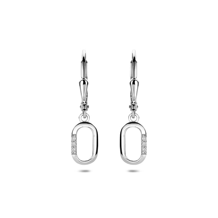 Zilveren oorhangers met zirkonia – gerhodineerd entourage ontwerp 25 mm