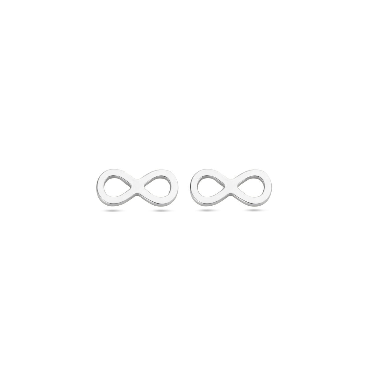 Zilveren gerhodineerde oorknoppen in de vorm van een infinity-teken.