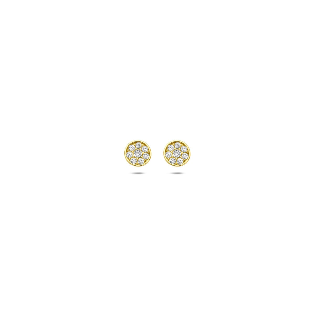Gouden oorknoppen van 14k met pavé zetting en zirkonia steentjes.