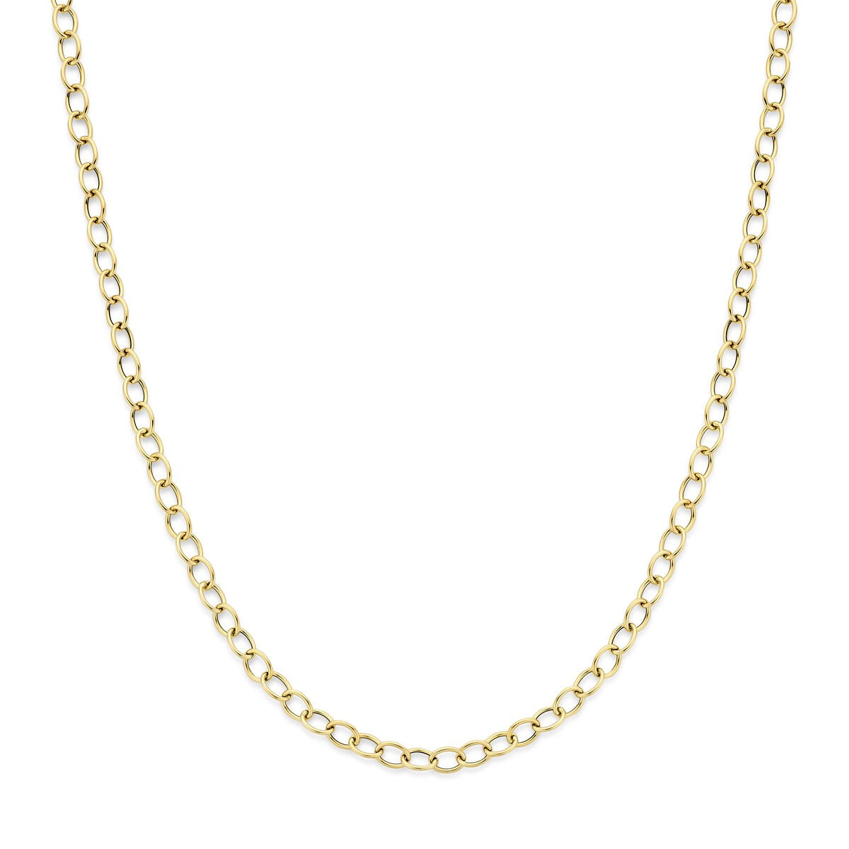 Geelgouden schakelketting met ankerdesign, fijn en soepel van structuur.