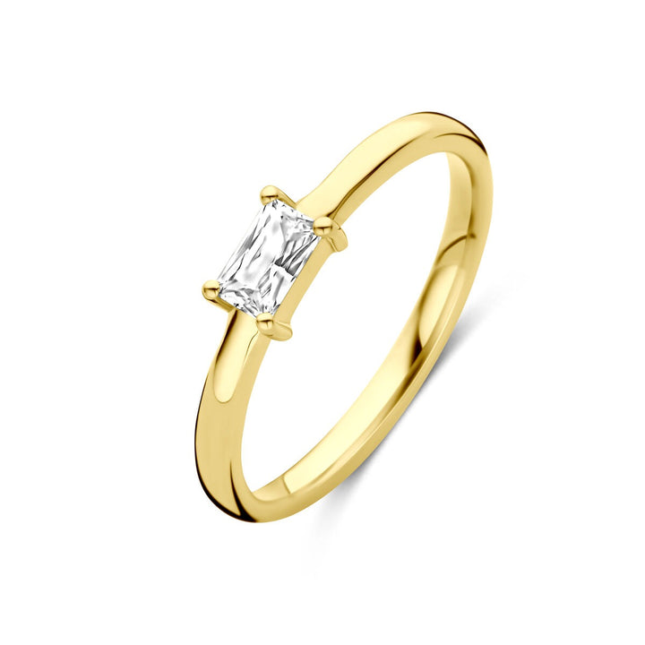 14k gouden damesring met emerald cut zirkonia – 4 mm