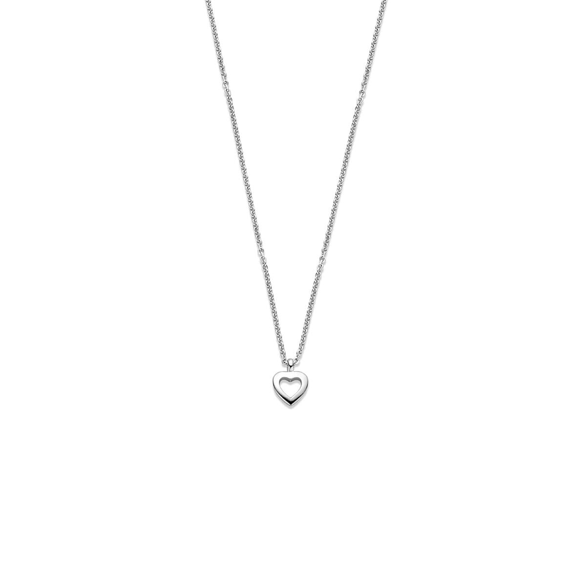 Zilveren collier van gerhodineerd 925 zilver met een hartvormige hanger.