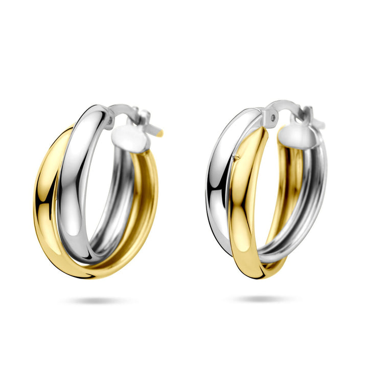 Bicolor zilveren oorringen – verguld en gerhodineerd 925 zilver, 19.5x6.5 mm