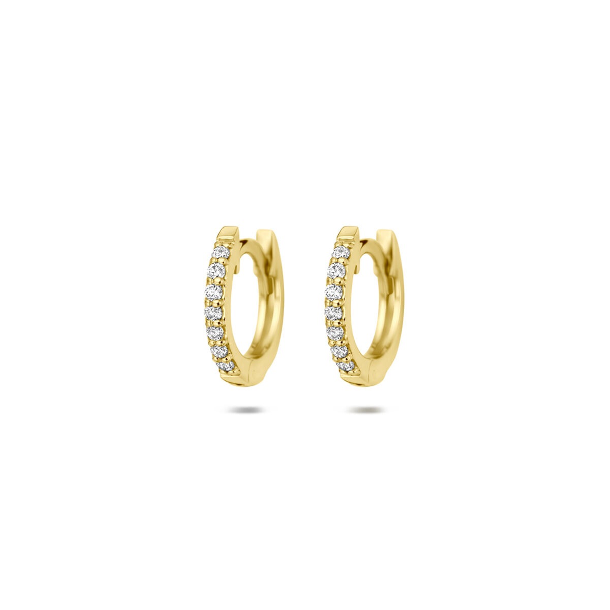 Geelgouden klapoorringen met een rij lab grown diamanten van 0,22 ct.