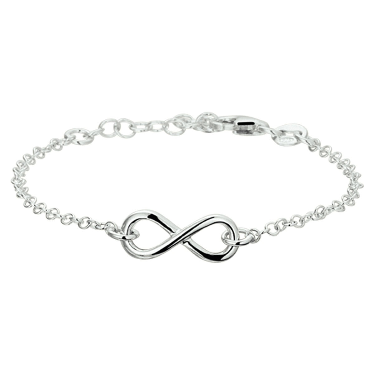 Zilveren armband van gerhodineerd 925 zilver met een infinityteken, fijne schakelketting.
