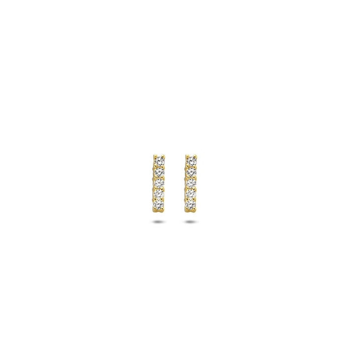 ear studs bar zirconia 14K yellow gold