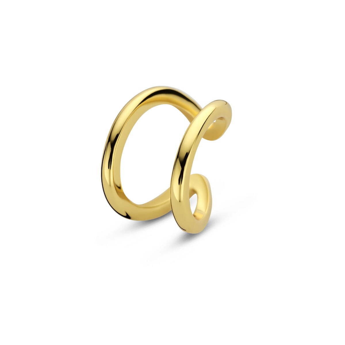 Verguld zilveren ear cuff met een uniek, golvend design, geschikt voor zonder piercing.