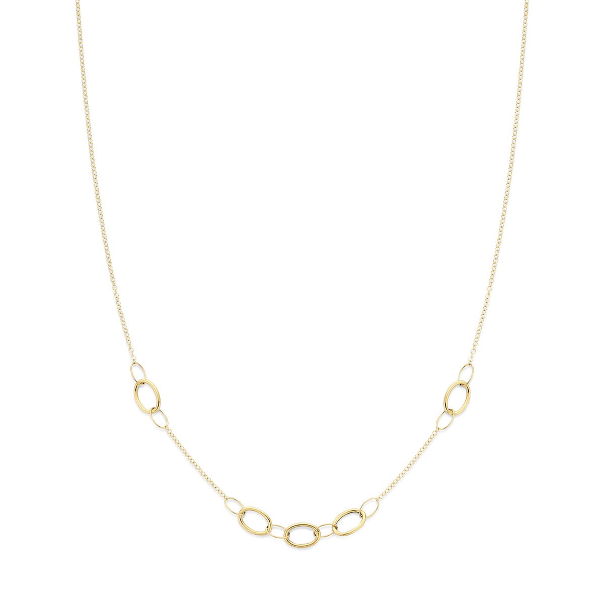 Geelgouden armband met veerringsluiting en ovale schakels.