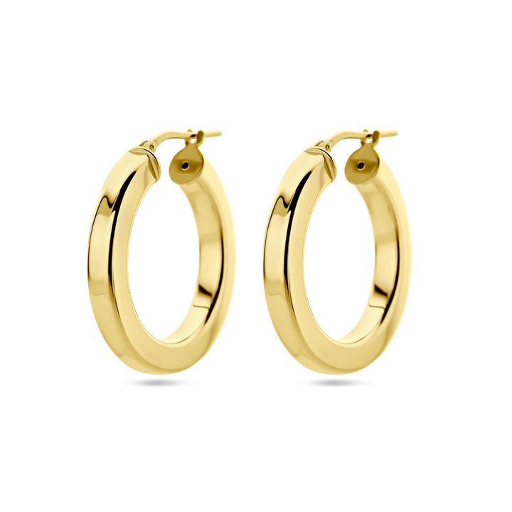 Vergulde zilveren oorringen dames – geelgoud op 925 zilver, vlak design 27,5 mm