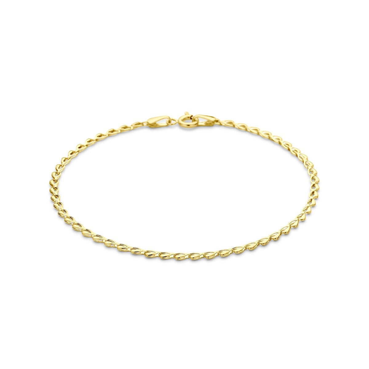 Gouden armband van 14k met anker schakels van 2.1 mm, met een glanzende afwerking.