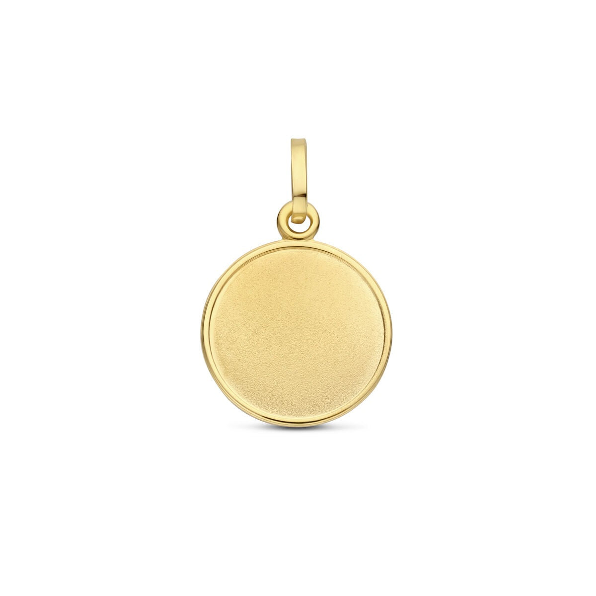 Geelgouden graveerhanger met een ronde, gladde afwerking en een eenvoudige lus.