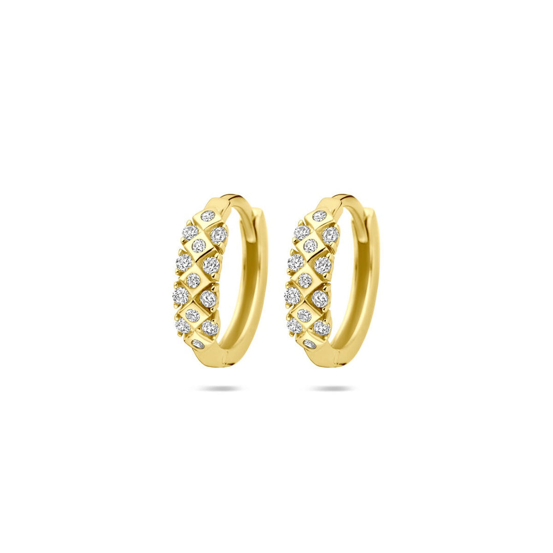 14k Geelgouden klapoorringen met zirkonia – 14 x 3.5 mm