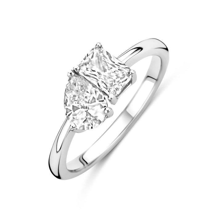 Gerhodineerd zilveren toi-et-moi ring met baguette zirkonia