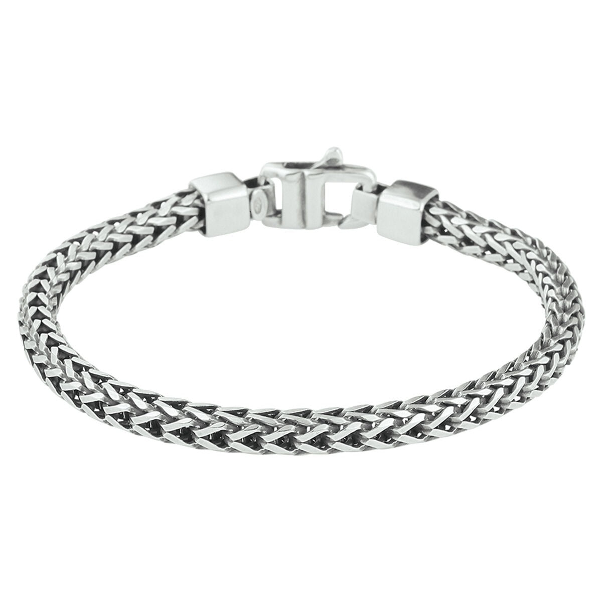 Geoxideerd 925 zilveren heren armband met vossestaartschakel en een stevige sluiting.