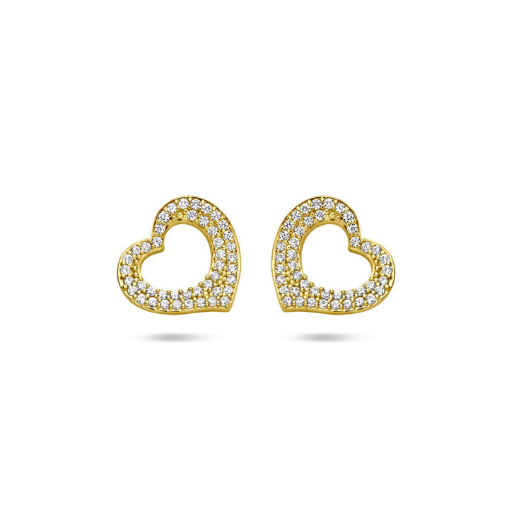 Verguld zilveren hart oorknoppen met zirkonia