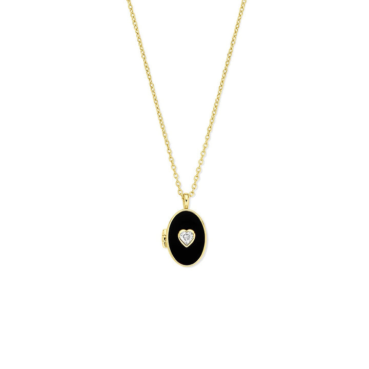Verguld zilveren collier met hartje zirkonia en onyx medaillon