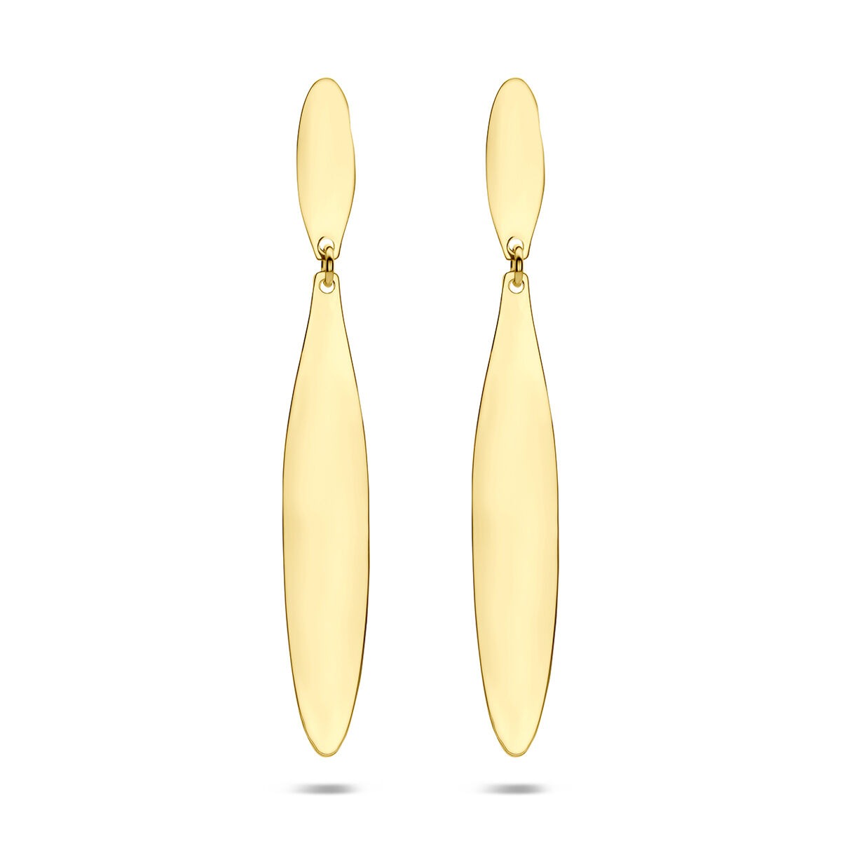 Vergulde 925 zilveren oorhangers met een lange, ovale vorm en een glanzende afwerking.