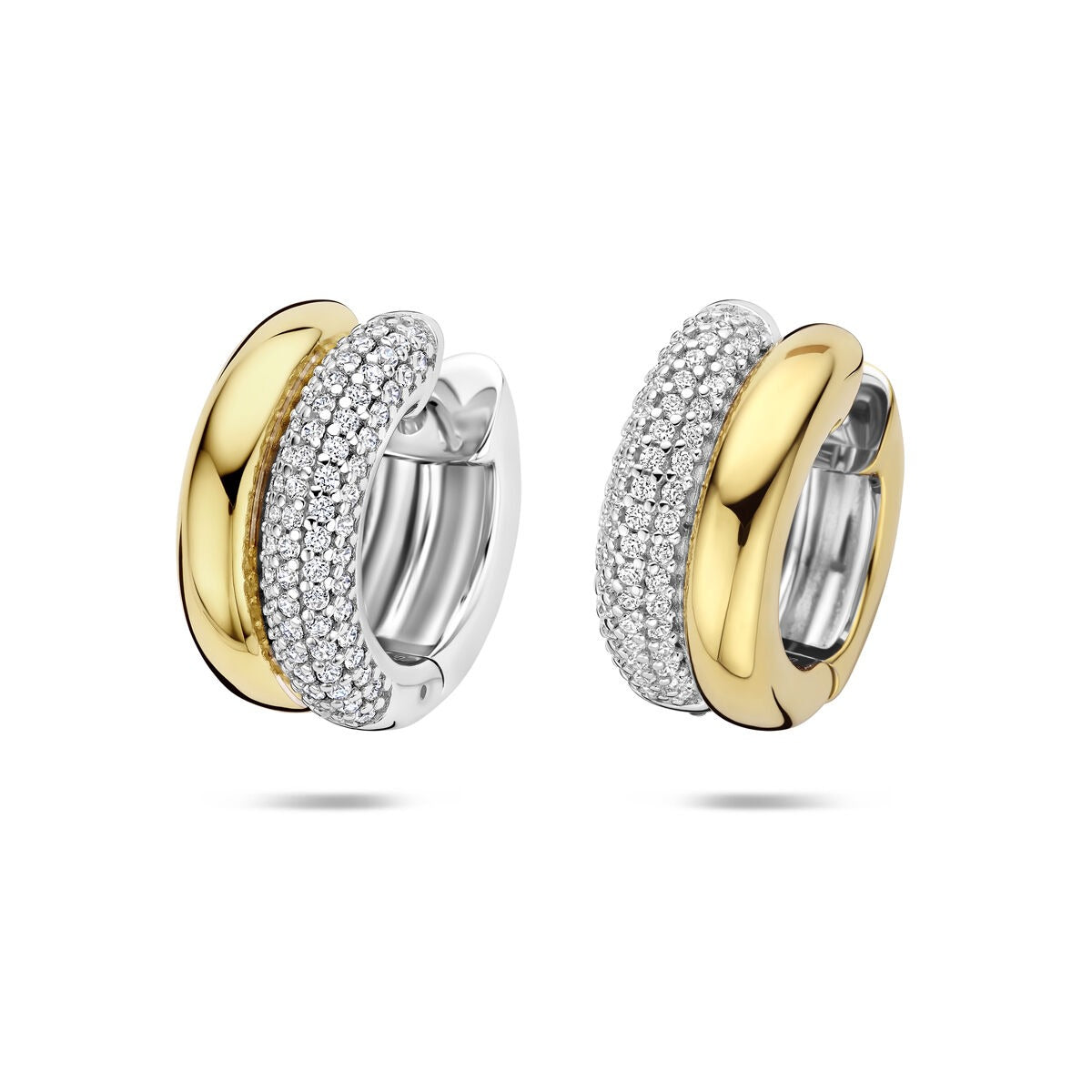 Verguld zilveren klapoorringen met zirkonia in bicolor, 17.5 mm, met een glanzende afwerking.