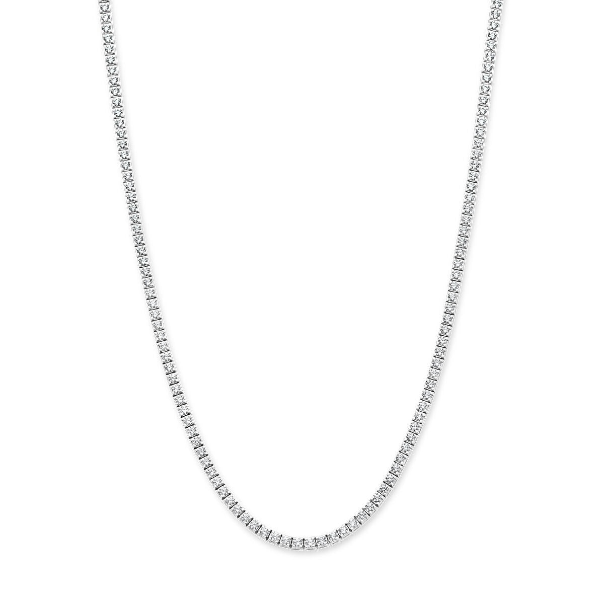 Witgouden tenniscollier met lab grown diamanten, 5.00ct, met een strakke schakelstructuur.