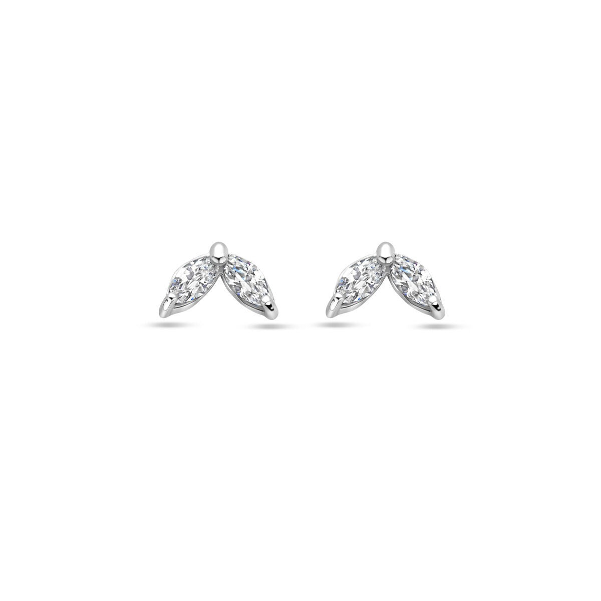 Zilveren oorknopjes van gerhodineerd 925 zilver met zirkonia in een bladvorm.