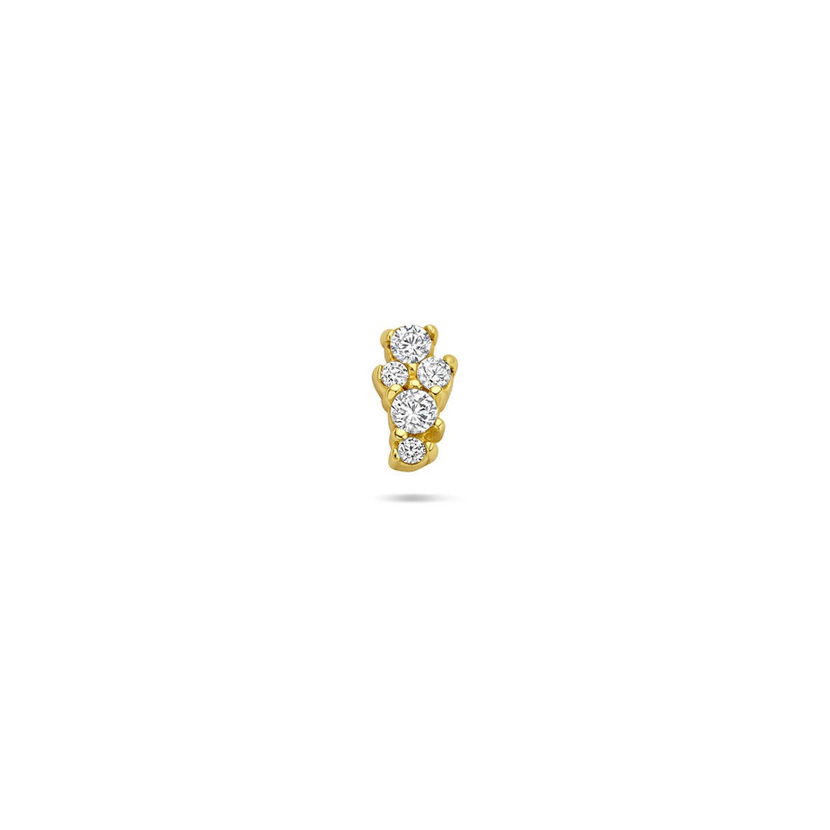 Verguld 925 zilveren flat back piercing met drie heldere zirkonia's in een golvende opstelling.