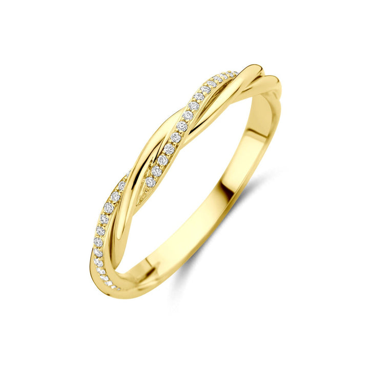 14k geelgouden ring met diamant in rijzetting