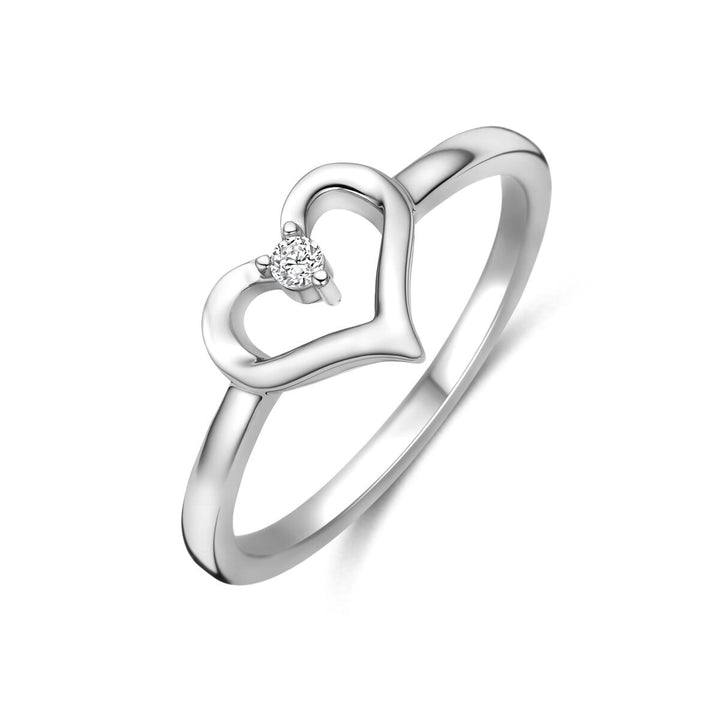 Gerhodineerd 925 Zilveren Ring met Hartje en Zirkonia