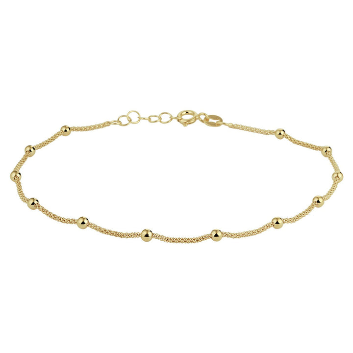 Verguld zilveren enkelbandje dames – geelgoud op 925 zilver met bolletjes 3 mm