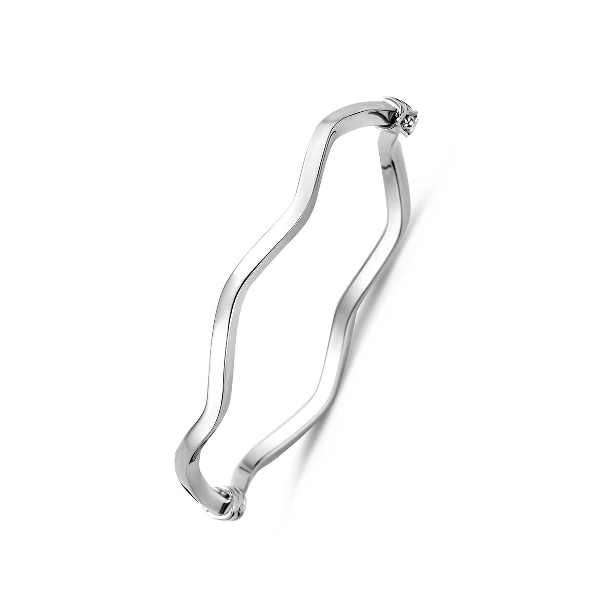 Gerhodineerde 925 zilveren bangle met een golvende vorm en subtiele details.