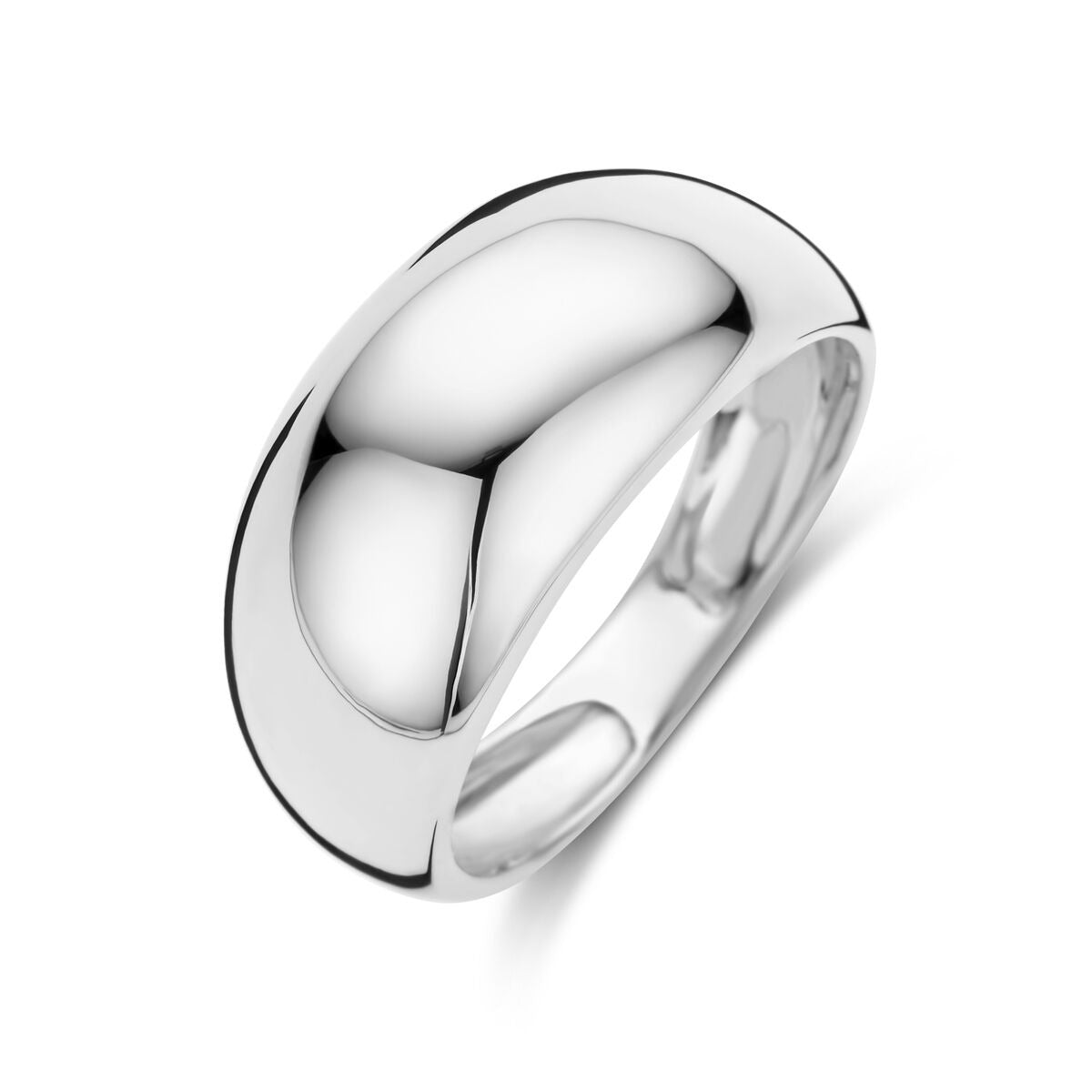Zilveren damesring van 925 zilver, 10 mm breed met een gladde, glanzende afwerking.