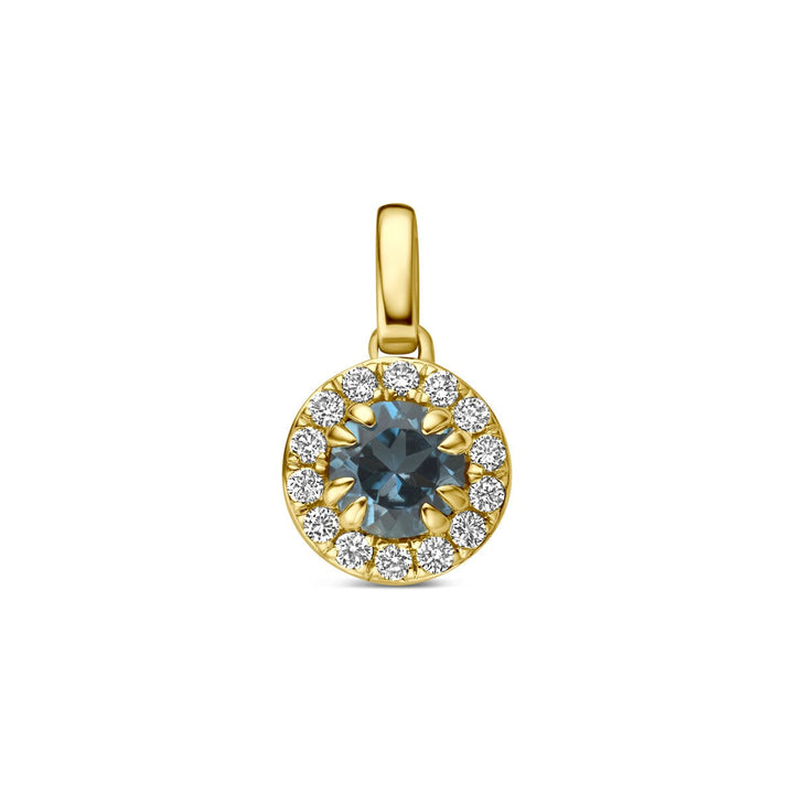 14k Geelgouden hanger met London blue topaas en lab grown diamant