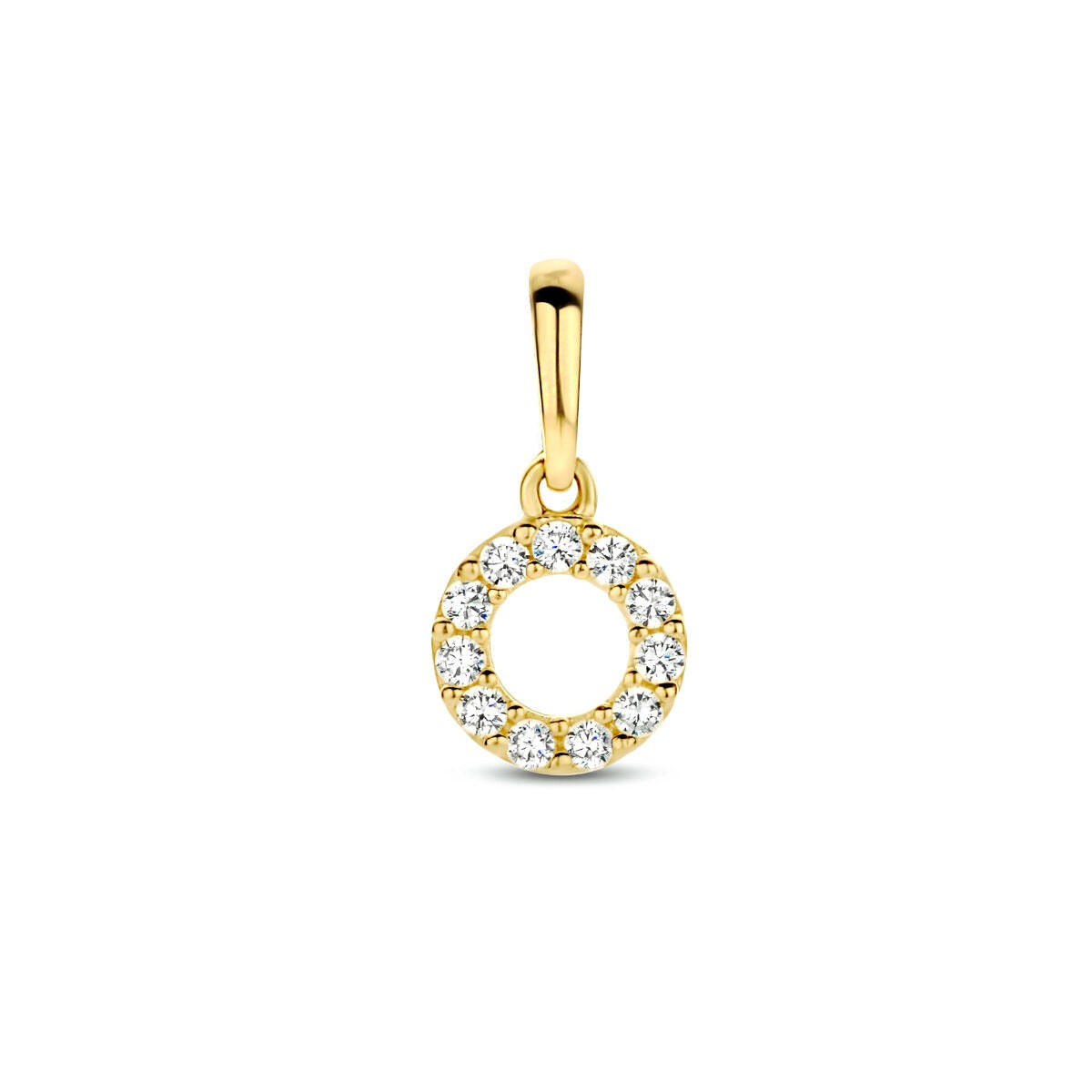 Gouden hanger van 14k met een cirkelvormige rij van briljant geslepen zirkonia.