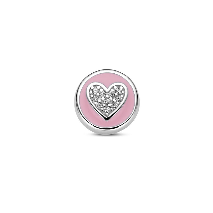 Anhänger Herz aus Zirkonia und rosa Emaille, Silber rhodiniert