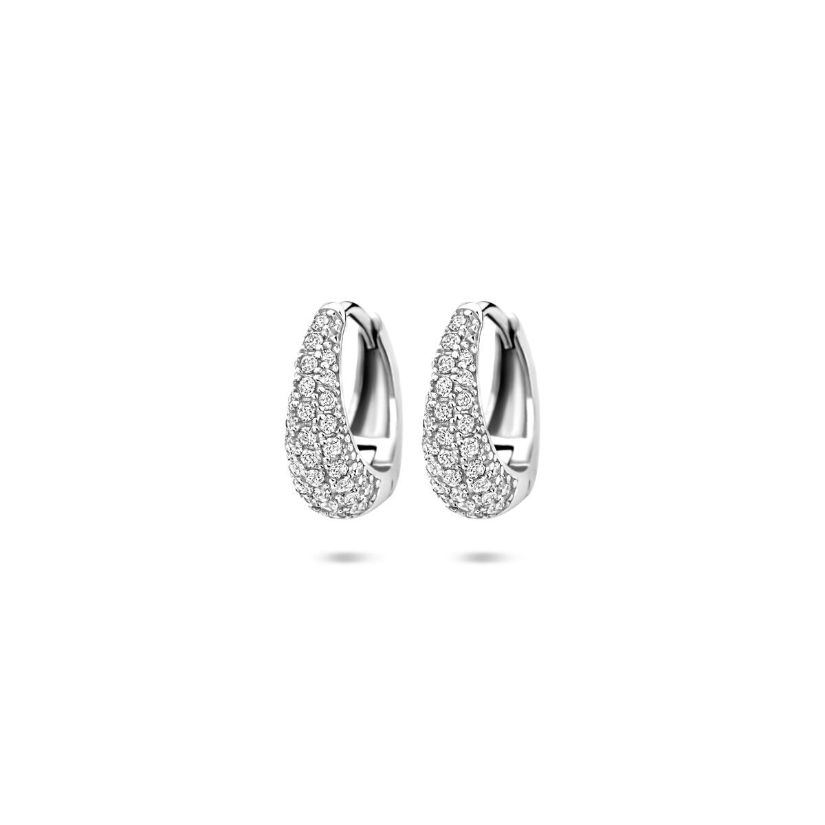 Gerhodineerde 925 zilveren klapoorringen met een glanzende zirkonia-besparing in een elegante druppelvorm.