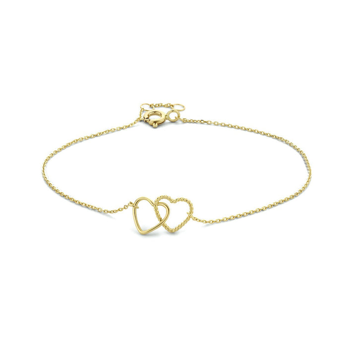 9k Geelgouden Armband met Twee Hartjes