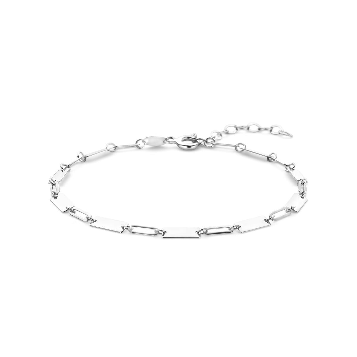 Zilveren dames armband met spijltjes schakels en een karabijnsluiting.