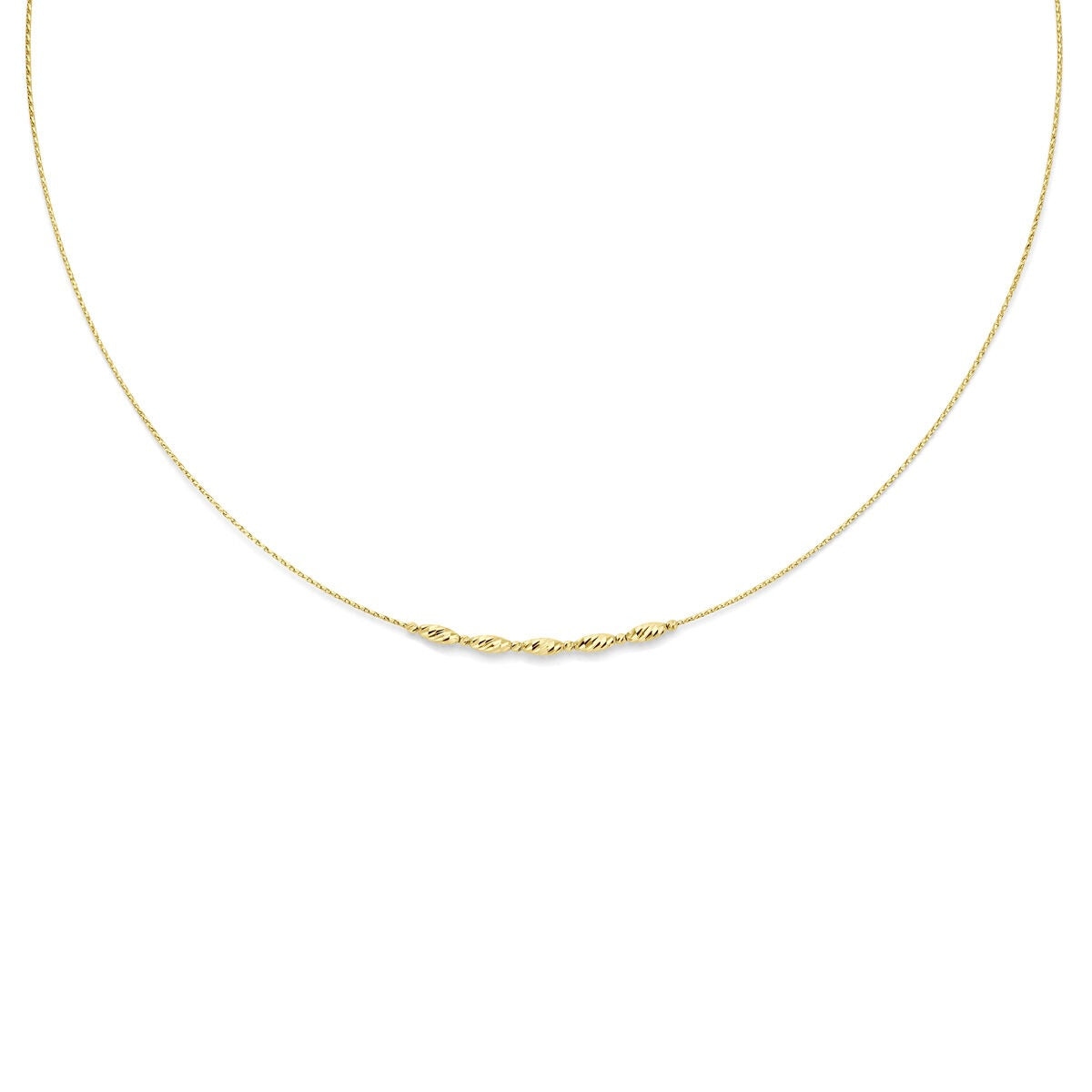 Gouden ketting van 14k geelgoud met een verstelbare lengte en een breedte van 3 mm.