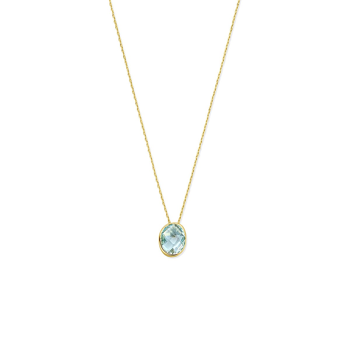 14k Geelgouden collier met blauwe topaas – 41-45 cm
