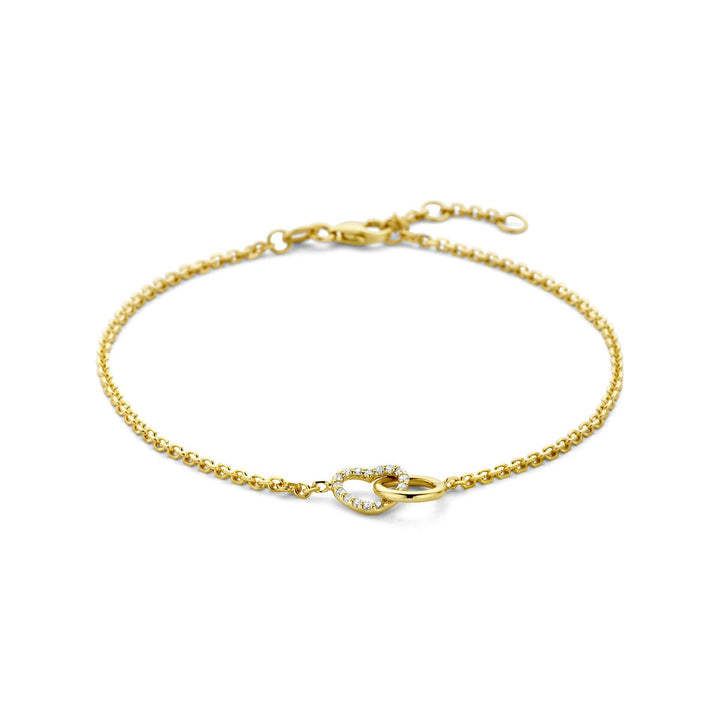 14k Geelgouden armband met rondje en hartje lab grown diamant 0.09ct