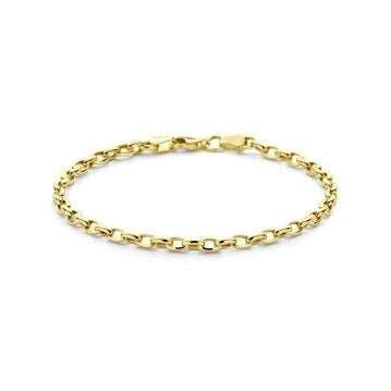 Geelgouden anker schakelarmband met een glanzende afwerking en een stevige sluiting.