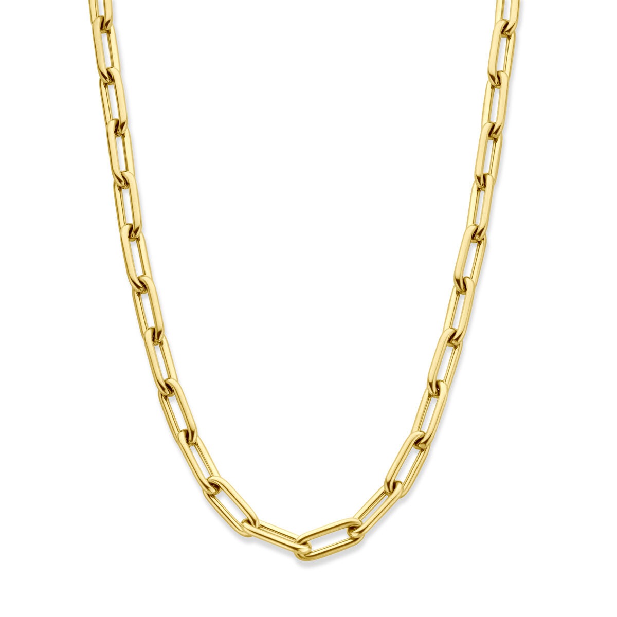 Stalen collier met goudkleurige plating, schakels in een langwerpige vorm, verstelbaar van 44,5 tot 49,5 cm.