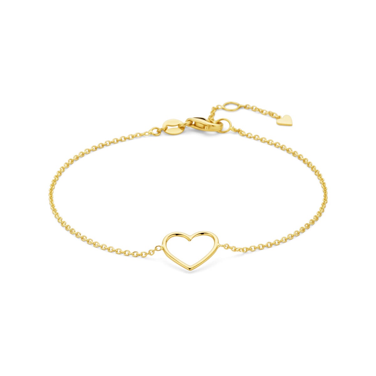 Gouden dames armband van 14k met een open hart als opvallend detail.