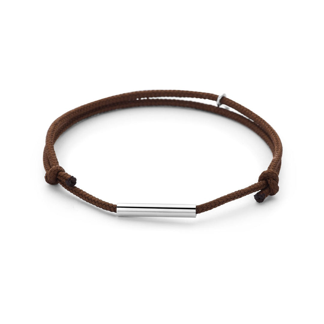 Bruin katoenen armband met gerhodineerd staafje