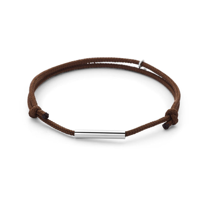 Bruin katoenen armband met gerhodineerd staafje