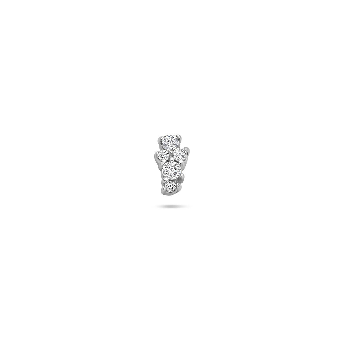 Gerhodineerde zilveren flat back piercing met een zirkonia in chatonzetting, glanzend en gedetailleerd.