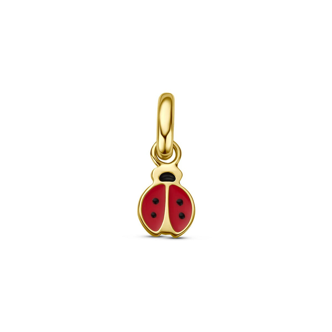 9k Geelgouden lieveheersbeestje hanger met emaille