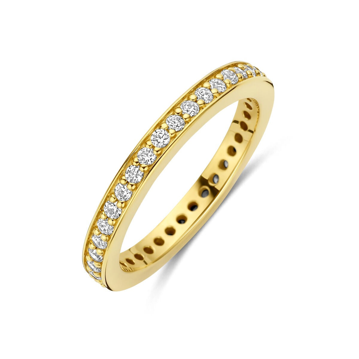 Vergulde 925 zilveren ring met een rij van zirkonia-steentjes van 2,5 mm.